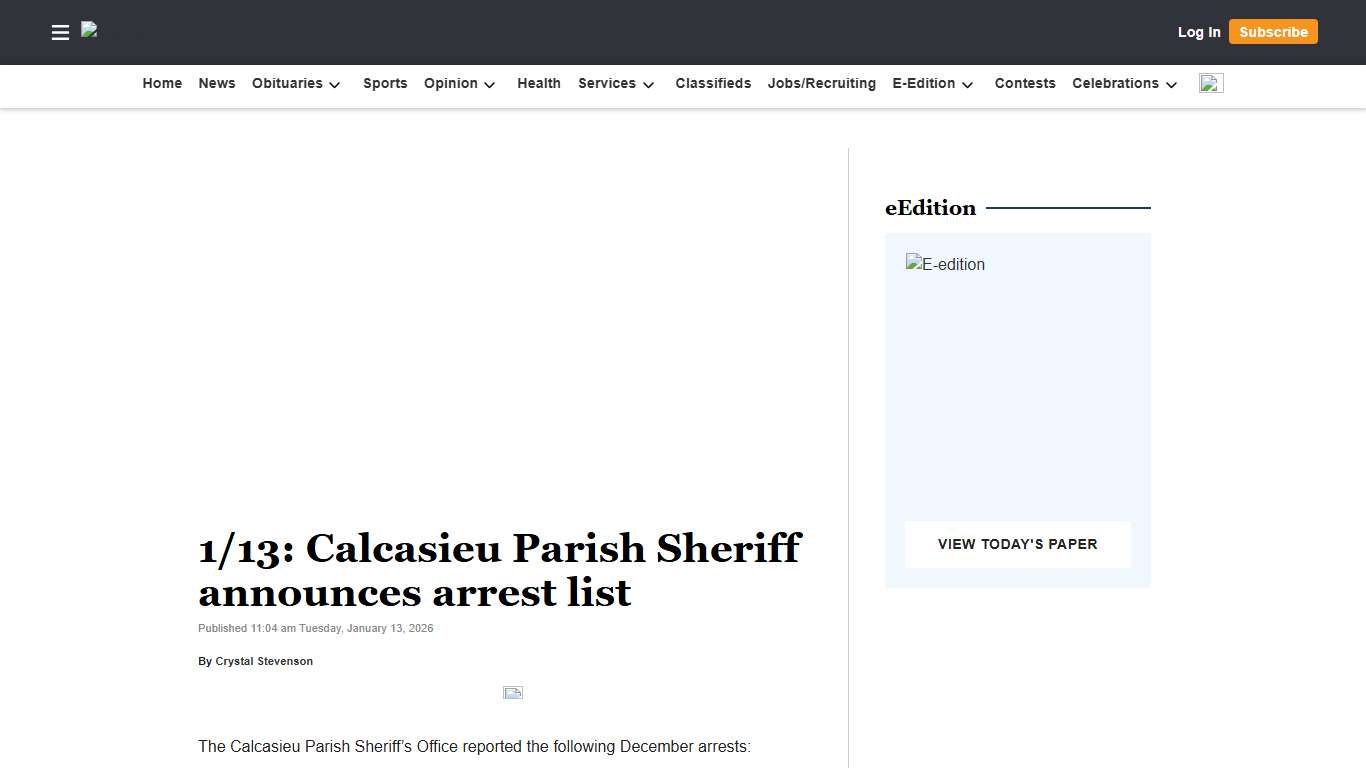 1/13: Calcasieu Parish Sheriff announces arrest list American Press