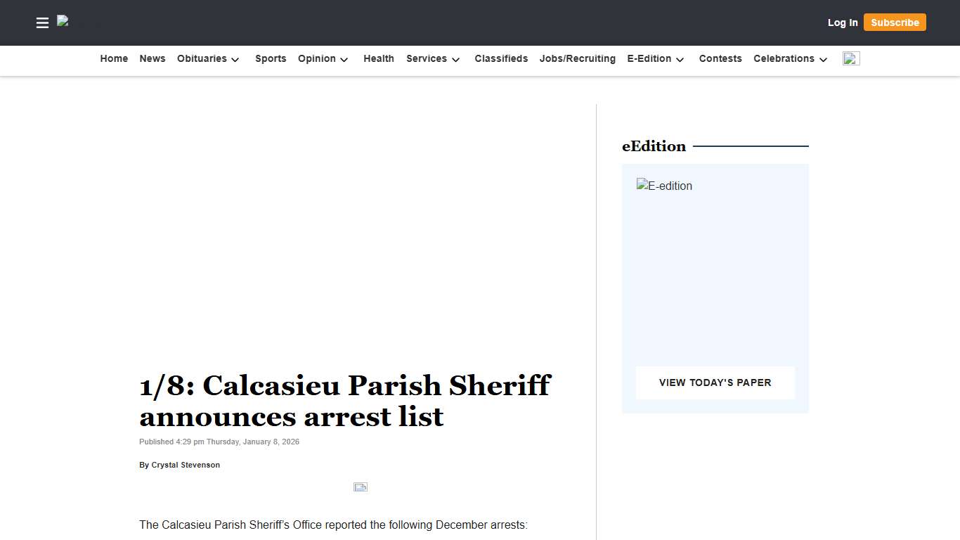 1/8: Calcasieu Parish Sheriff announces arrest list American Press